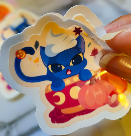 Cute Fall Cat Stickers - Black & Ghost Cat